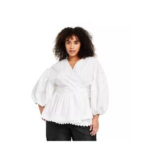 Kika Vargas Target Wrap Top 2X Plus Size White Blouse Casual Summer Cottagecore